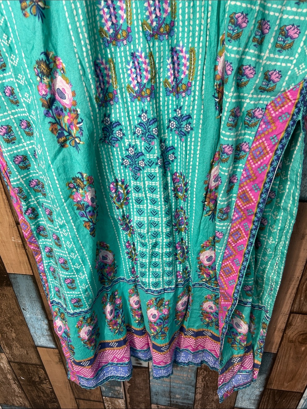 Turquoise Printed Long Sleeve Tunic Dress with Contrast Trim - Picture 15 of 16